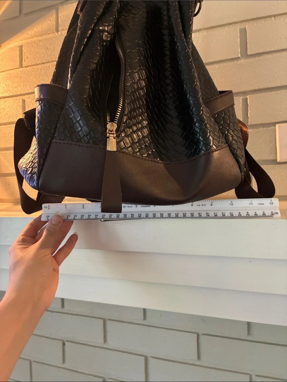 Woven Texture Black Women's Backpack